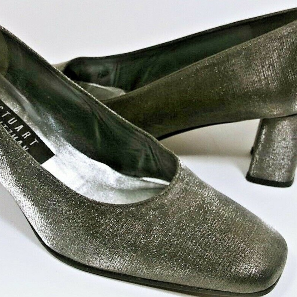 Stuart Weitzman Pewter Silver Satin Shimmer Heels - Picture 1 of 8